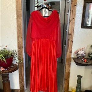 Elegant Red Women's Dress vintage Sylvia Ann mother in law sheer sleeves